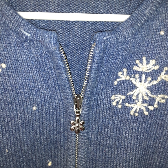 Snowflake Full Zip Cardigan, Sz Large, Blue - Picture 3 of 8
